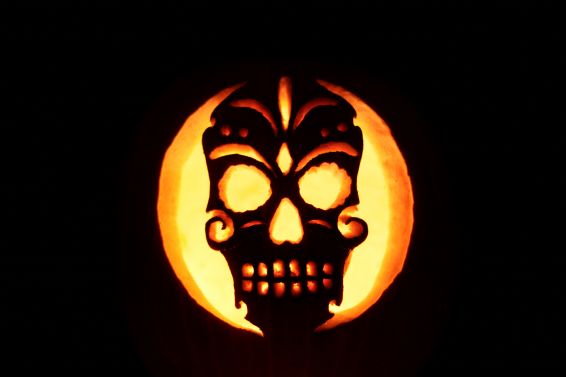 A skull in a pumpkin