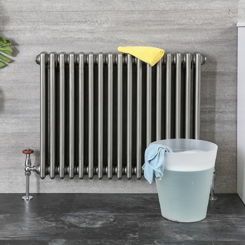 soapy water and cloth to clean radiator